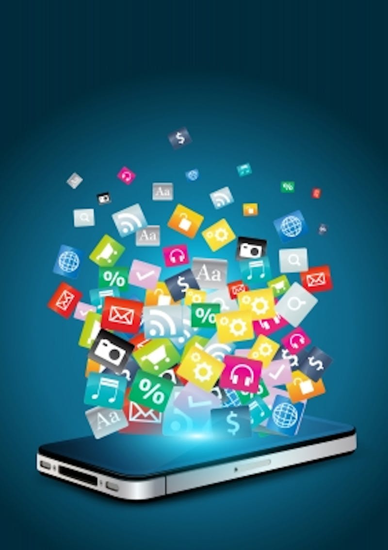 image of a cell phone with many different apps coming out of it