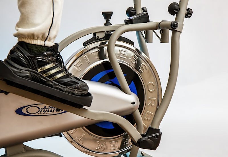 someone is riding a stationary bike on a white background