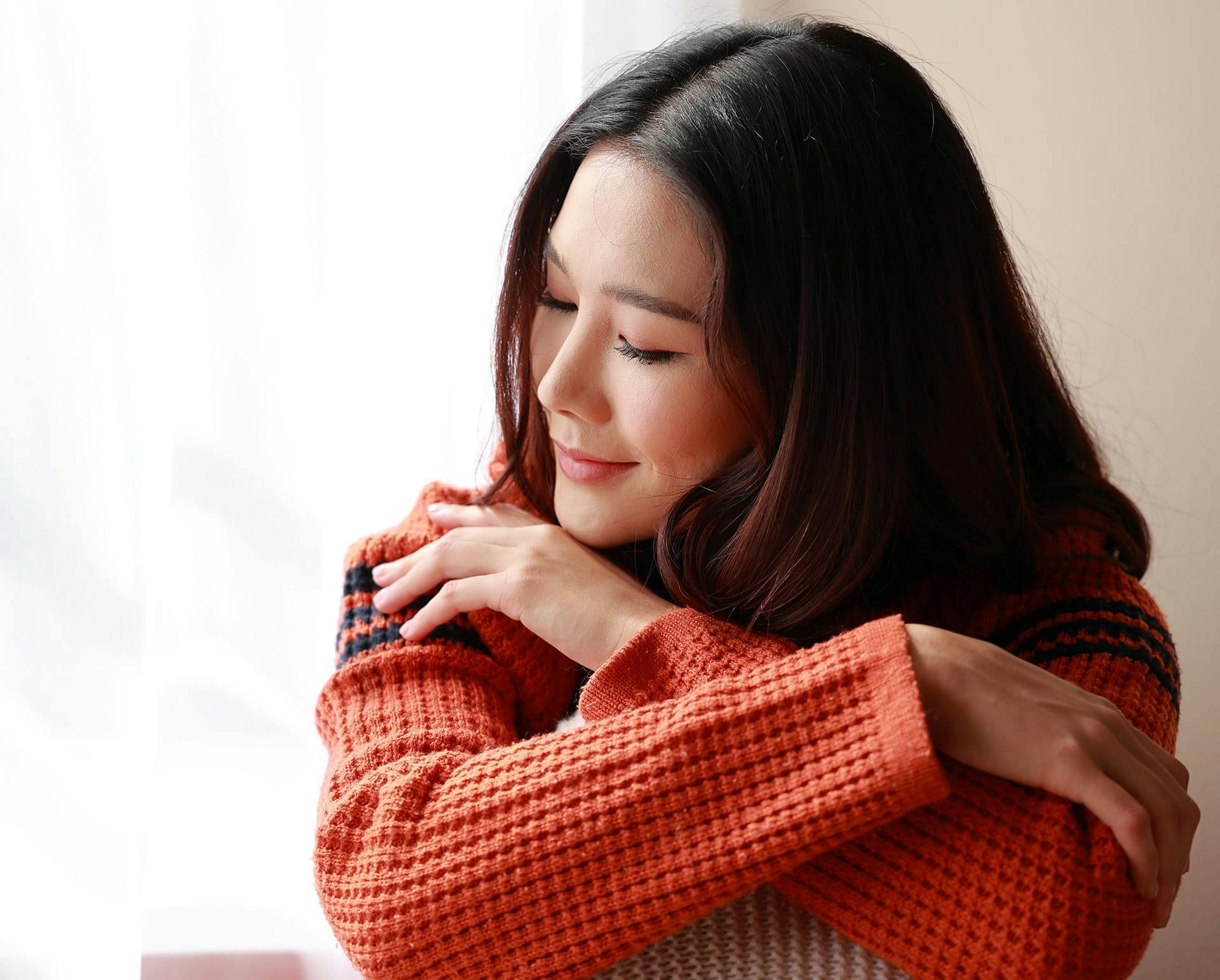 Woman in knitted sweater