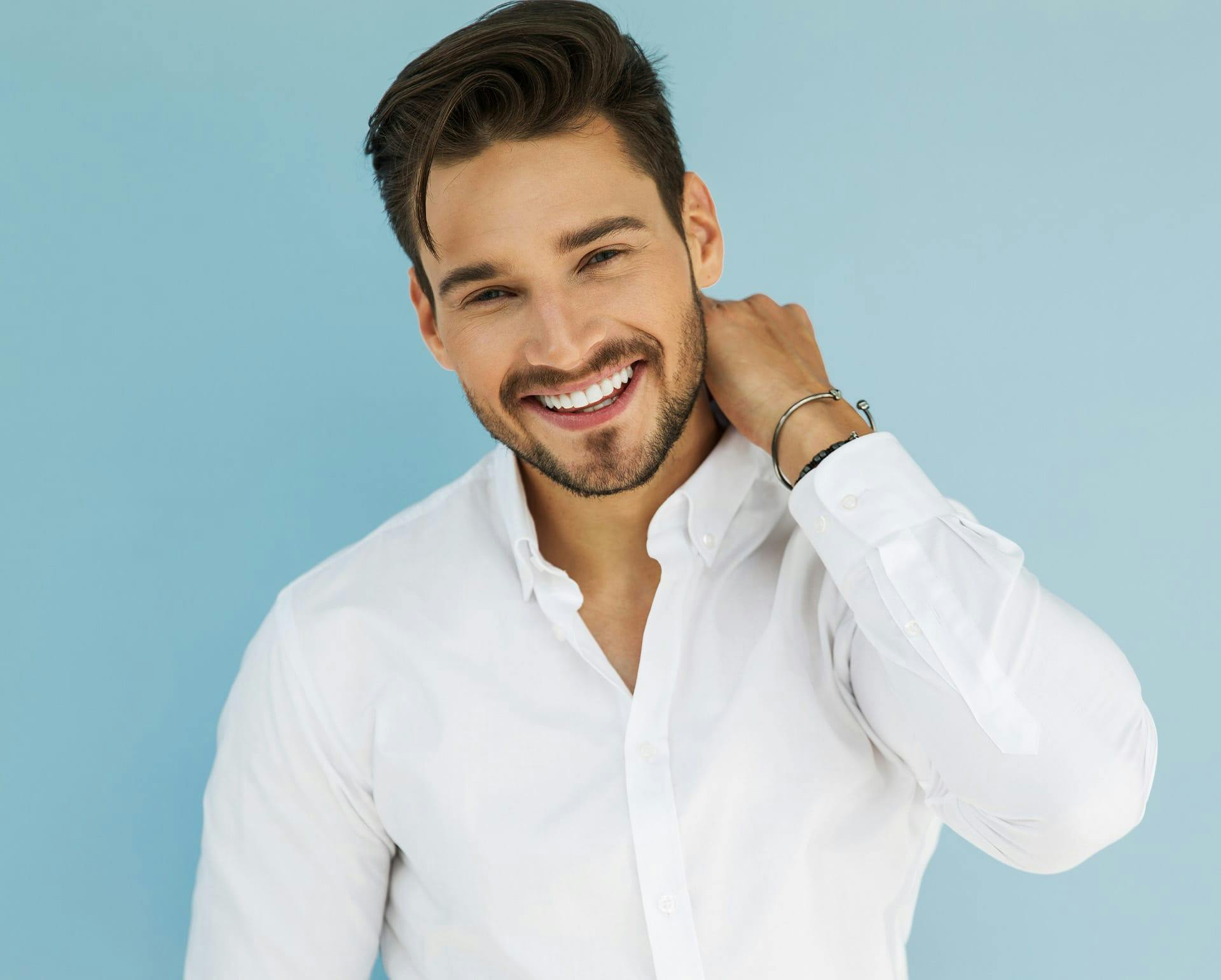 Handsome man in white button down