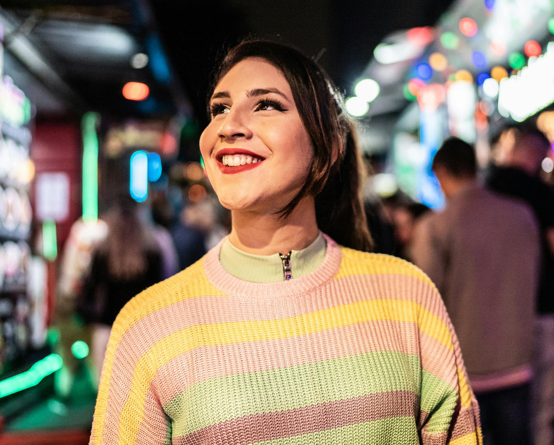 Woman in an arcade