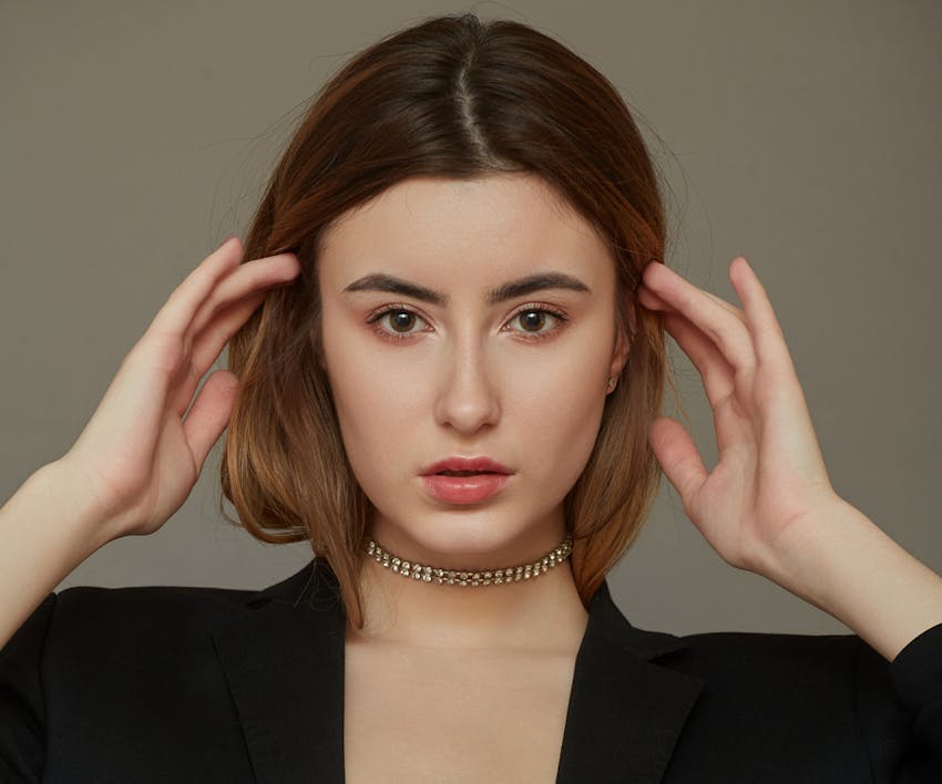 Woman with short brown hair