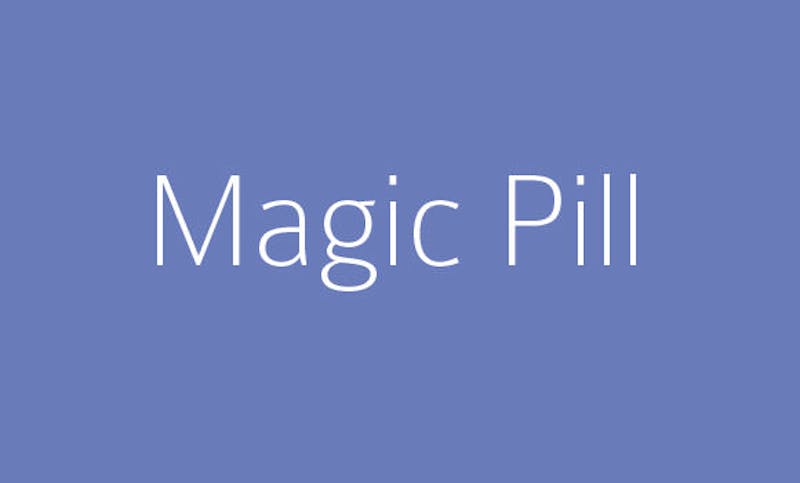 Magic Pill words on blue background