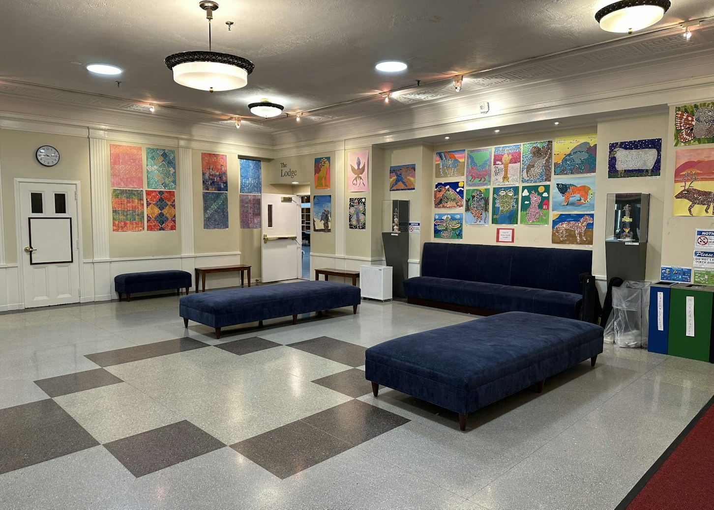 The lobby of the 610 building, home to the Middle and Upper School.