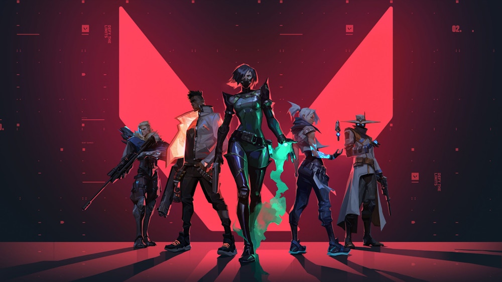 Valorant agents standing against a red background