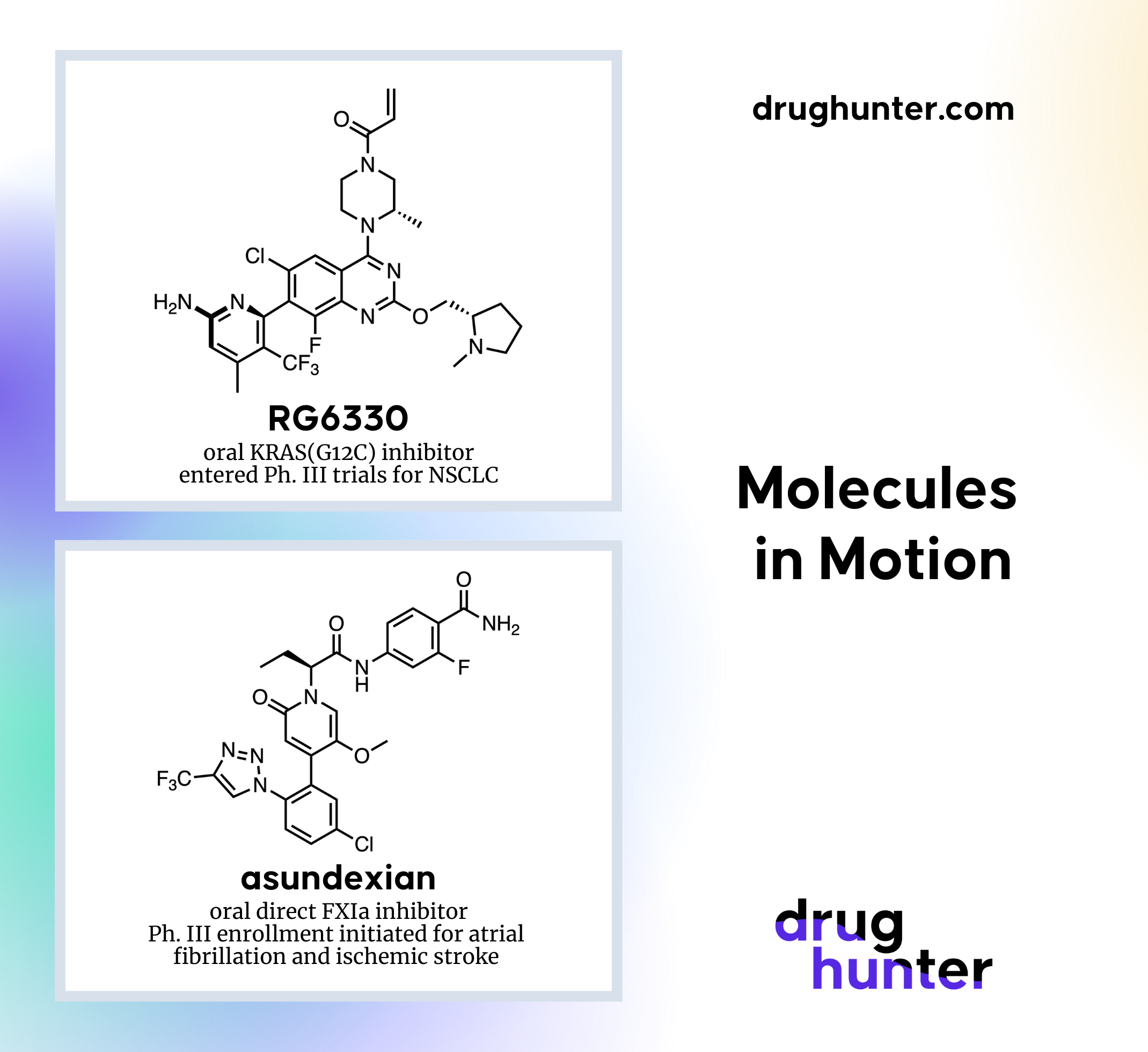 RG6330, asundexian|ALRN-6924 (sulanemadlin) IV MDM2/MDMX inhibitor failed to alleviate chemo side effects in Ph. Ib||asundexian (BAY2433334) oral direct FXIa inhibitor Ph. III enrollment initiated for atrial fibrillation and ischemic stroke|avasopesem (GC4419) IV superoxide dismutase mimetic under NDA priority review for oral mucositis|clazosentan IV ETA receptor antagonist failed Ph. III for stroke|dapagliflozin (Farxiga) first-in-class, oral SGLT2 inhibitor EMA-approved for all types of heart failure|delgocitinib (JTE-052) topical pan-JAK inhibitor Ph. III primary endpoint met in for chronic hand eczema|EXAMPLE 57 representative example from WO2023275199 TAK1 IC50 = 3 nM (10 µM ATP)), 6 nM (1000 µM ATP), solubility = 95 µM TAK1 inhibitors $10M+ deal between Aqilion and Merck|filgotinib (GLPG0634) oral JAK1 inhibitor failed Ph. III for Crohn’s disease|FT011 undisclosed GPCR target potential first-in-class GCPR inhibitor with promising Ph. II study results for scleroderma|FX-322: CHIR99021 (laduviglusib) and valproic acid combo intratympanic GSK3 inhibitor failed Ph. IIb trial for hearing loss|govorestat (AT-007) oral aldose reductase inhibitor interim Ph. III results for SORD deficiency|MLS-101 (lorundrostat) oral aldosterone synthase inhibitor raised $192M via upsized IPO|Pociredir (FTX-6058) oral EED inhibitor full clinical hold for sickle cell disease|povorcitinib (INCB54707) oral JAK1 inhibitor new Ph. II results for hidradenitis suppurativa|pridopidine oral S1R agonist no amelioration of ALS progression in Ph. II|RG6330|RG6330 (GDC-6036, divarasib) oral KRASG12C inhibitor entered Ph. III trials for NSCLC|RIST4721 (AZD4721, vimnerixin) oral CXCR2 antagonist trials halted for palmoplantar pustulosis and neutrophil-mediated diseases|talazoparib (in combo with enzalutamide) oral PARP inhibitor under NDA priority review for mCRPC|zuranolone (SAGE-217) oral GABAA PAM under NDA priority review for depression