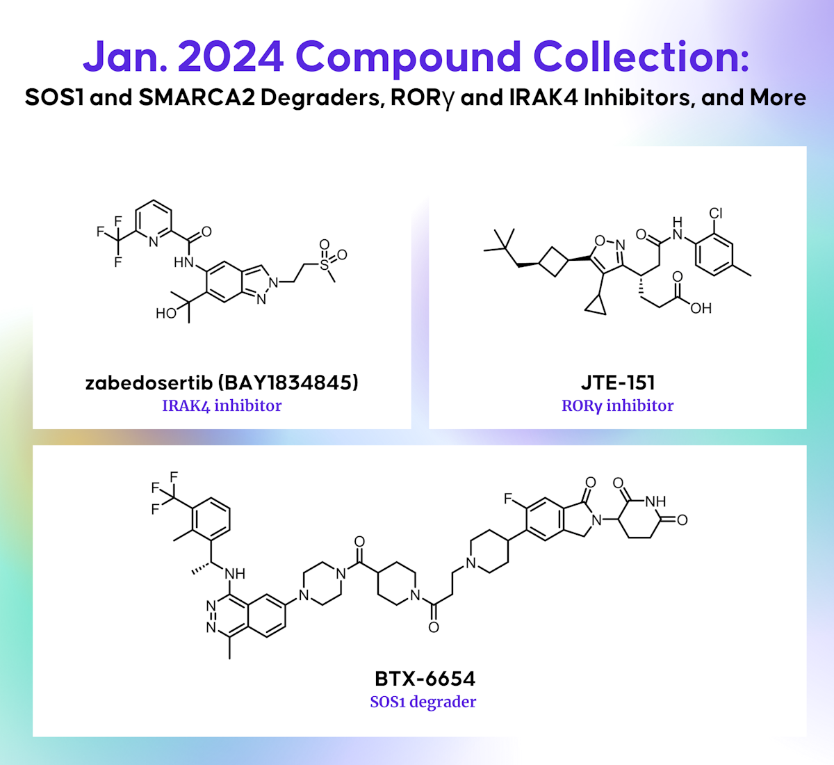 SOS1 and SMARCA2 Degraders, RORγ and IRAK4 Inhibitors, and More ...
