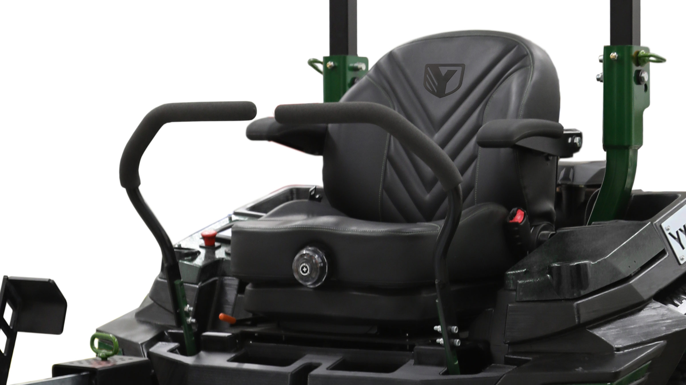 Zero-turn mower suspension seat and drive arm padding