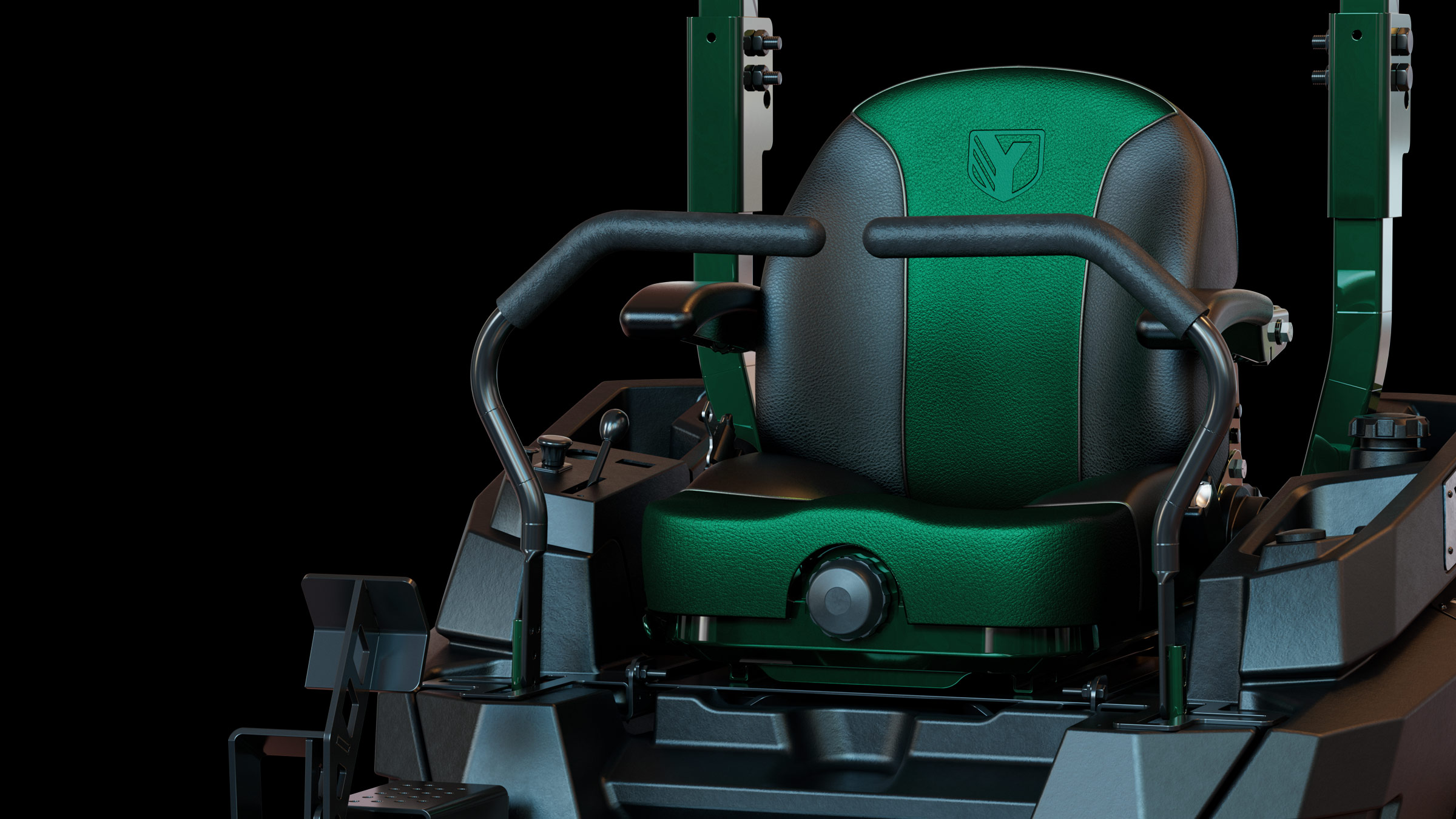 Zero-turn lawn mower suspension seat, arm rests, and padded handles