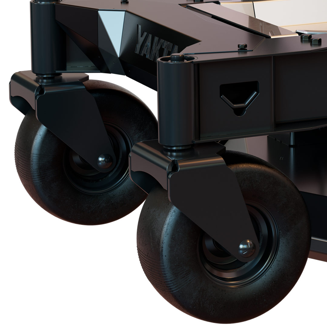 I-beam caster arm, strong caster forks, flat-free front tires on YXR 510 mower