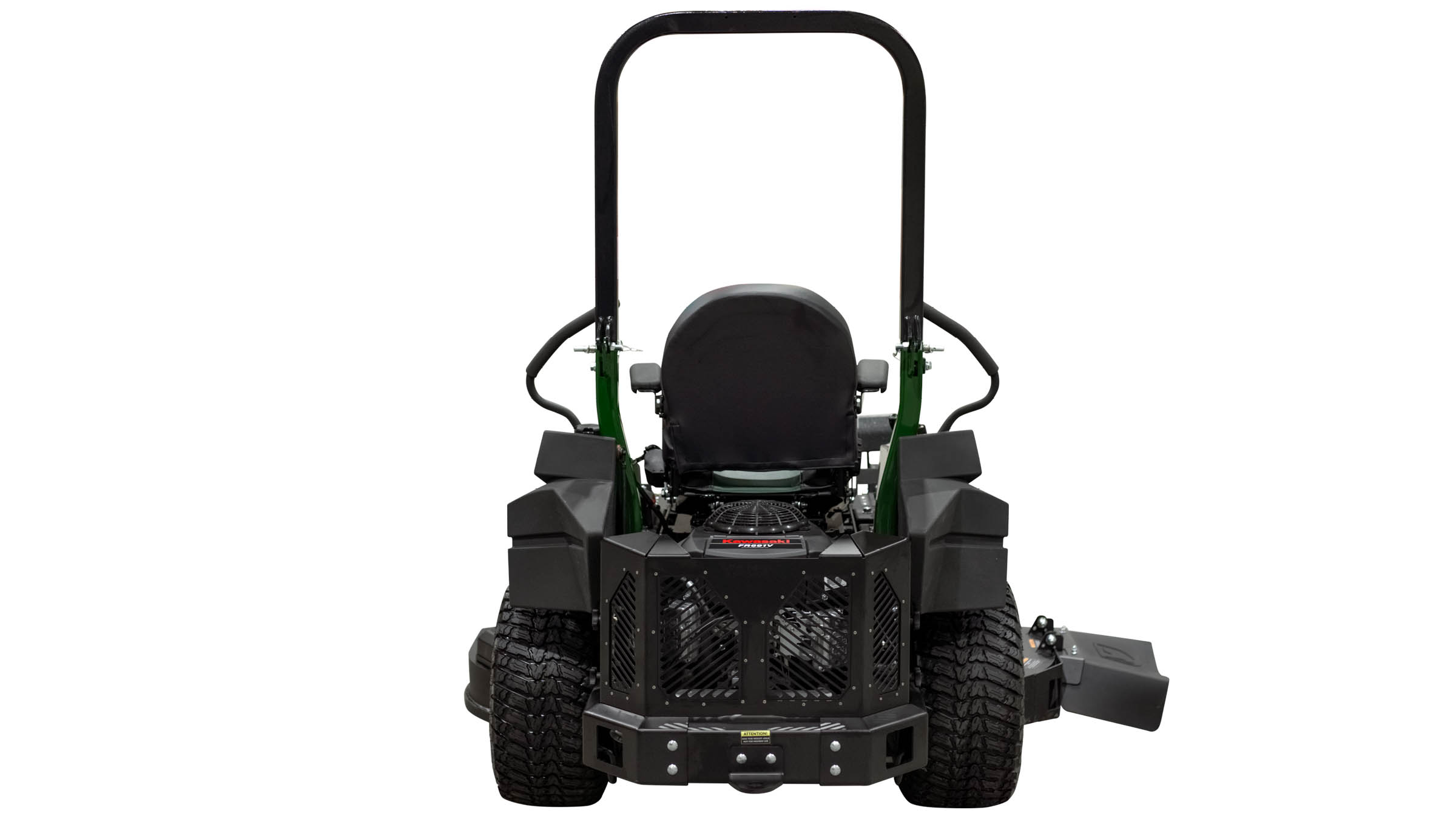 zero-turn riding lawn mower engine with guard and hitch plate