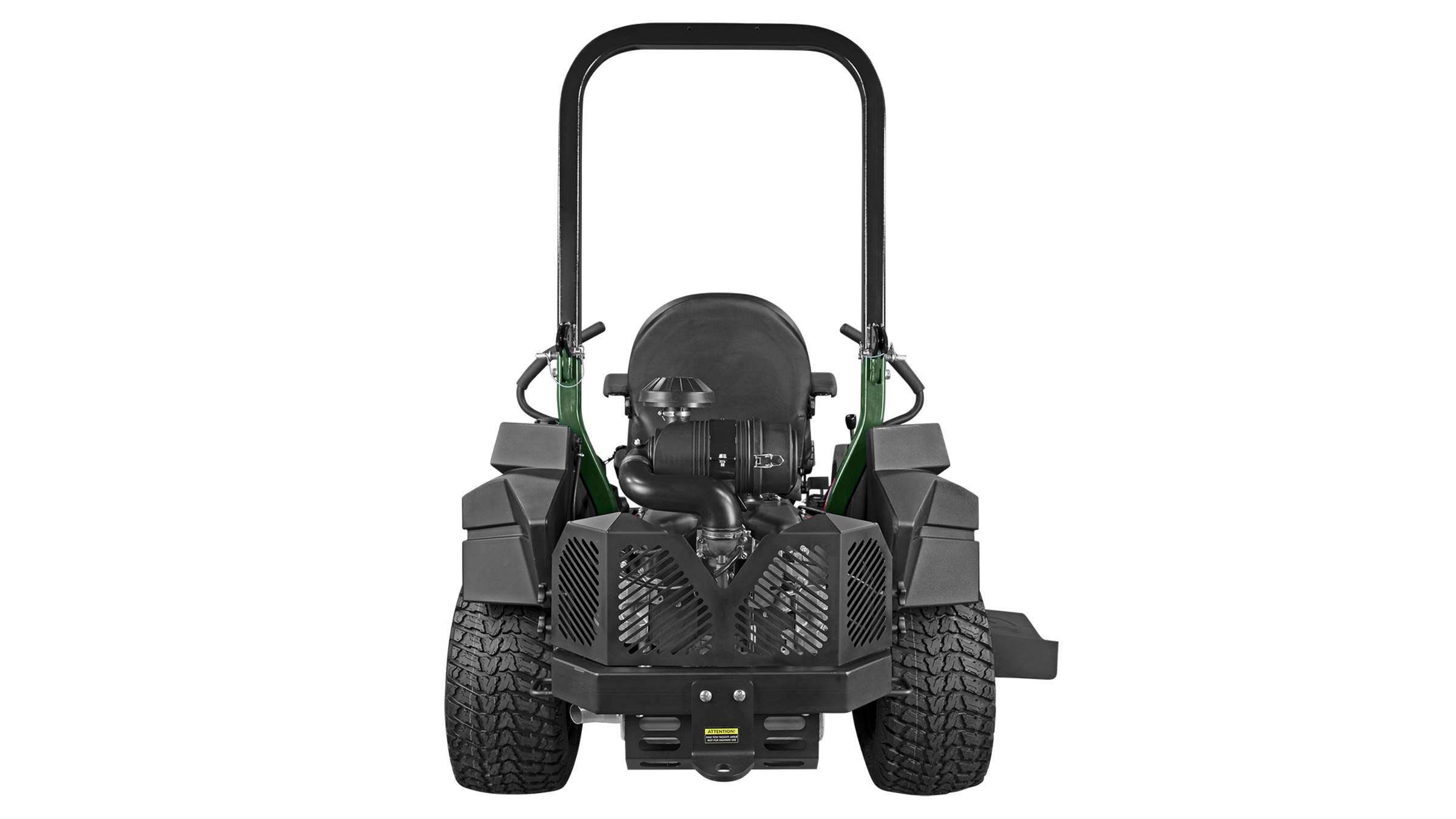 Zero-turn riding lawn mower engine with guard and hitch plate