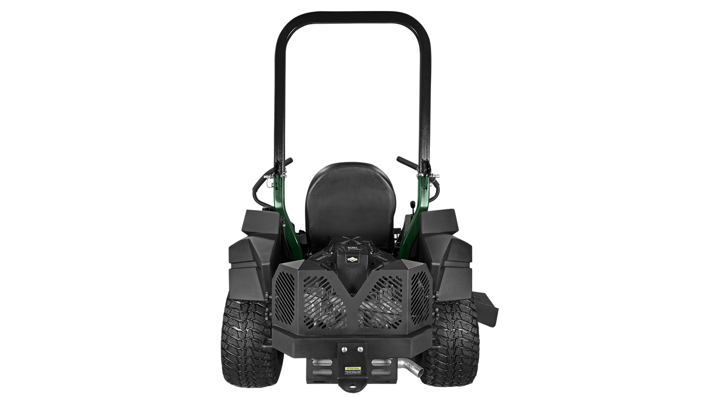 Zero-turn riding mower engine with guard and hitch plate