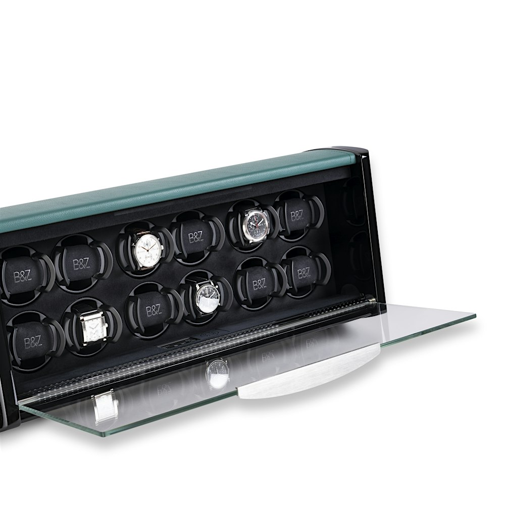 Open SPIRIT Watch Winder with 12 watch winders, green on top — BUBEN&ZORWEG