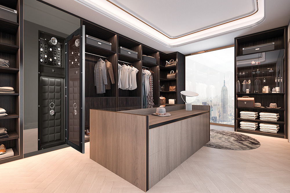 开放式的 BUBEN&ZORWEG VISION 高安全性保险箱与豪华步入式衣帽间完美结合，可欣赏到迷人的城市景观。 — BUBEN&ZORWEG