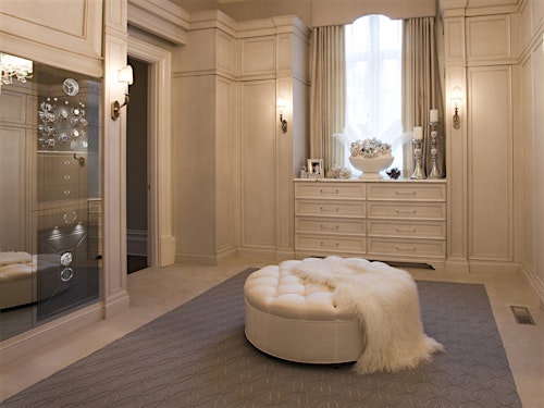 BUBEN&ZORWEG VISION high-security safe seamlessly integrated into an elegant dressing room, featuring a two-way mirror glass door and illuminated interior. — BUBEN&ZORWEG