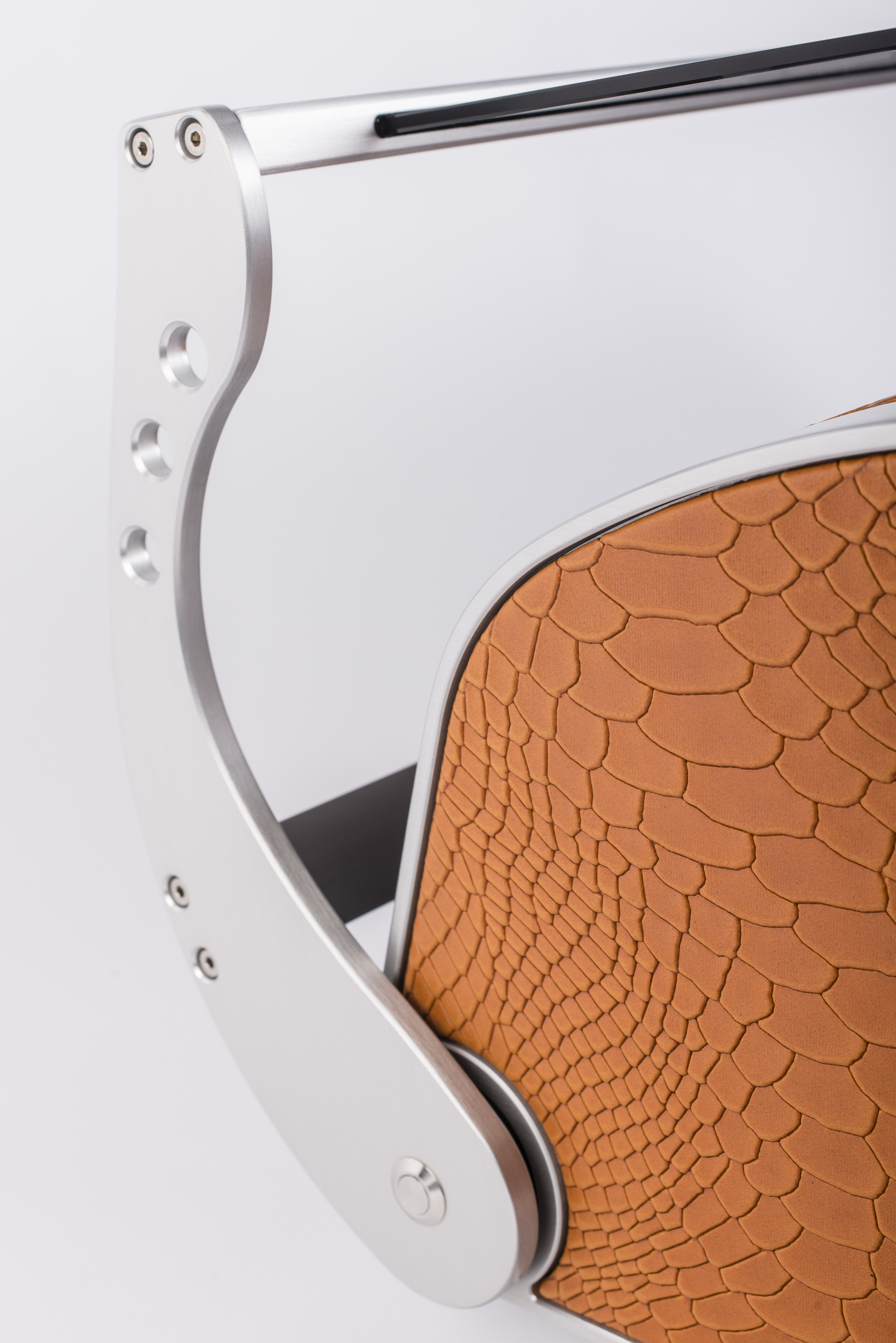 REVOLUTION side arm and leather detail in python orange — BUBEN&ZORWEG