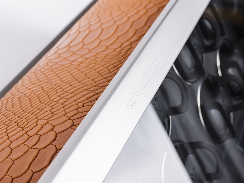REVOLUTION detail – aluminium frame, python leather and TIME MOVER® modules — BUBEN&ZORWEG