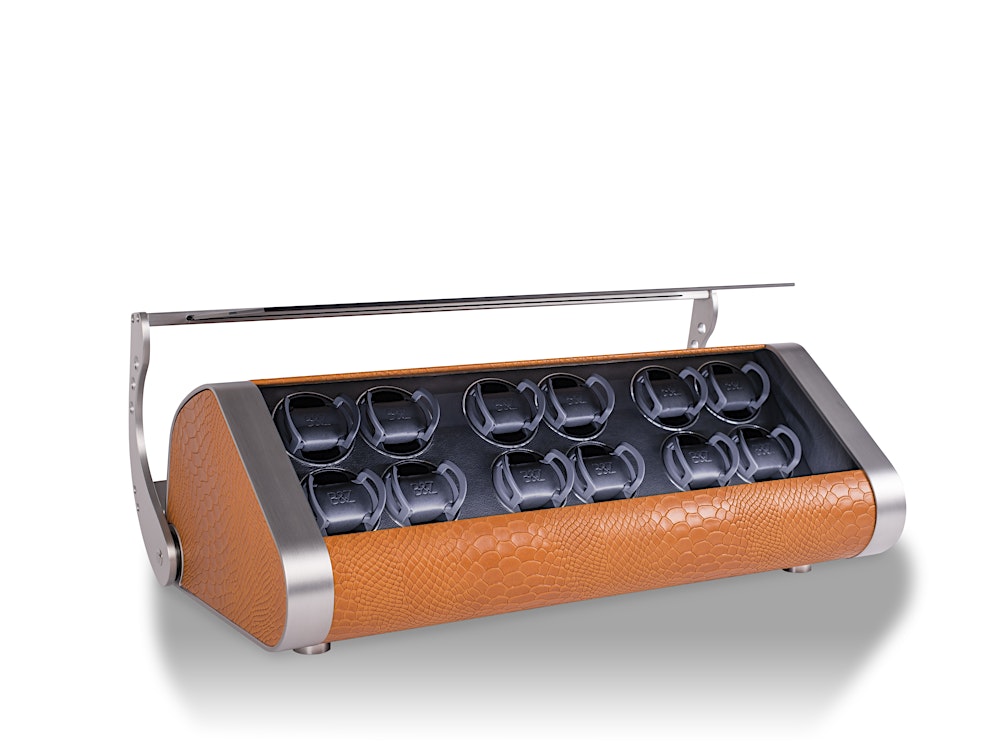 REVOLUTION 12 – full view in python orange with open glass hood — BUBEN&ZORWEG