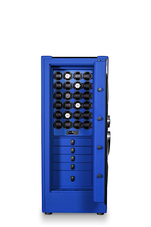 Interior perfection: The Hyper Track High-Security Safe by Buben & Zorweg, combining Pace Blue elegance with advanced watch winders and precision storage. — BUBEN&ZORWEG
