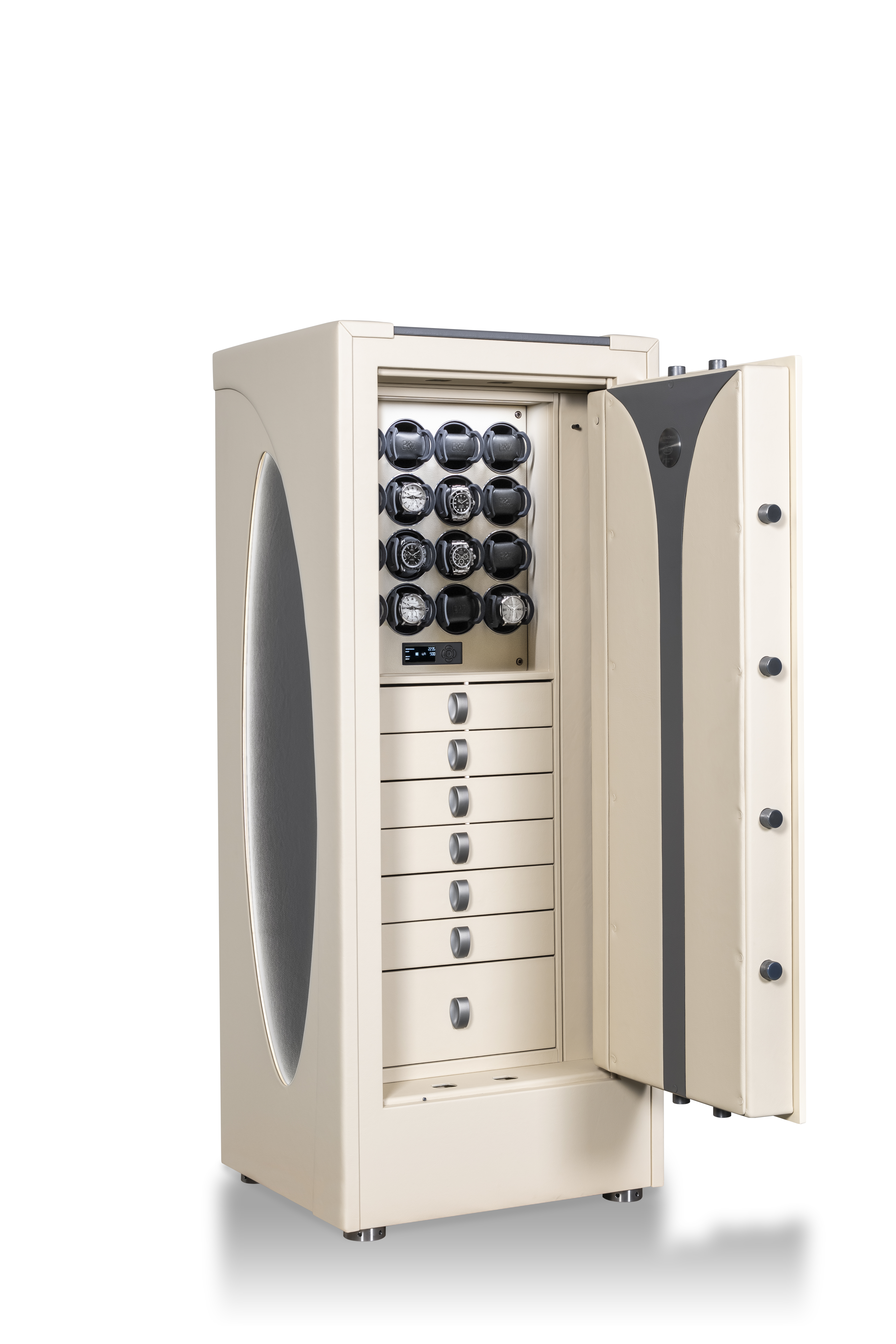 The Hyper Light High-Security Safe by Buben & Zorweg – elegant Pearl Beige with Shadow Grey, featuring premium watch winders and secure storage solutions. — BUBEN&ZORWEG