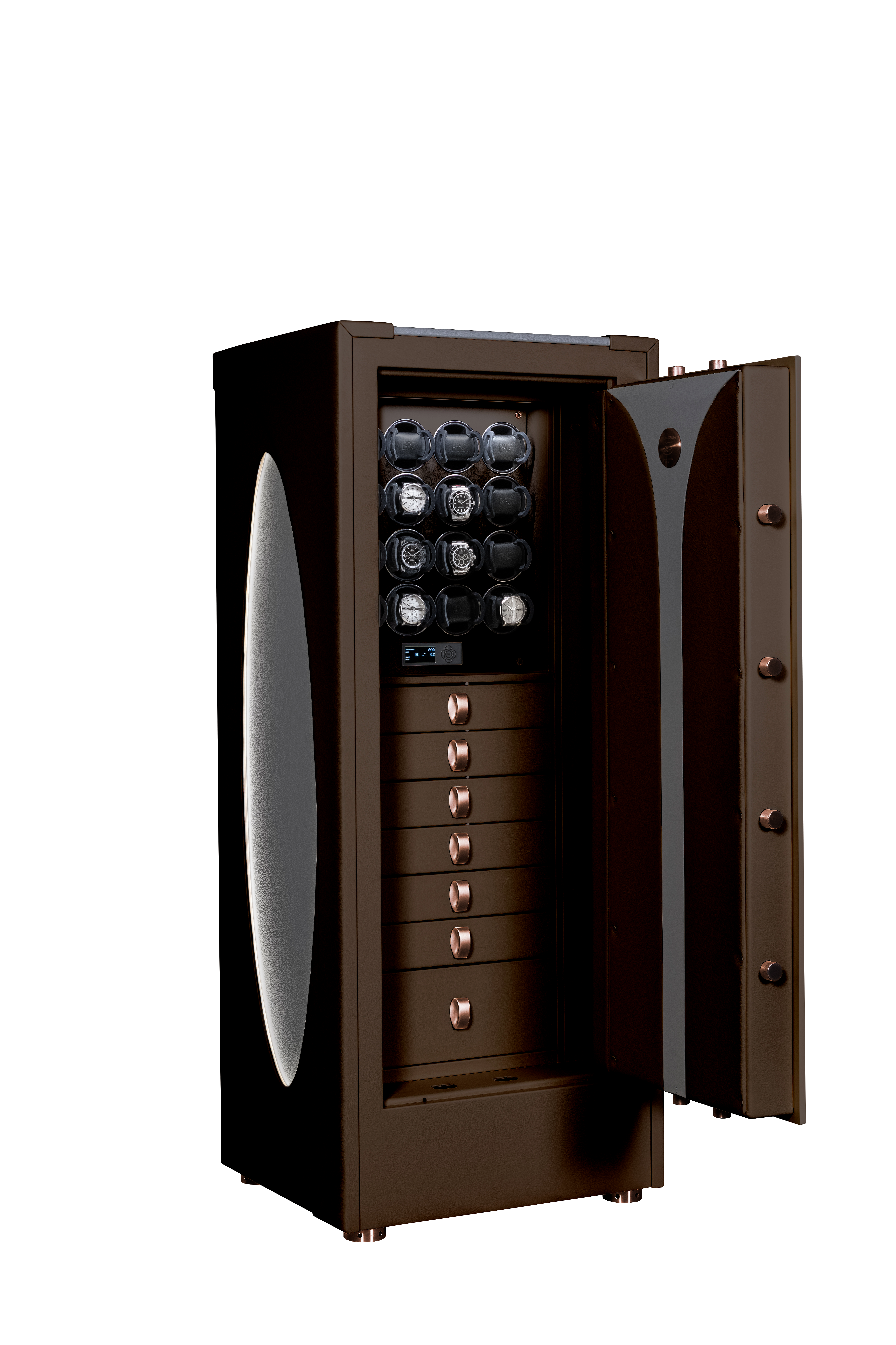 The Hyper Dark High-Security Safe by Buben & Zorweg – a masterpiece in Mocca Brown and Powder Grey, offering premium watch winders and secure storage. — BUBEN&ZORWEG