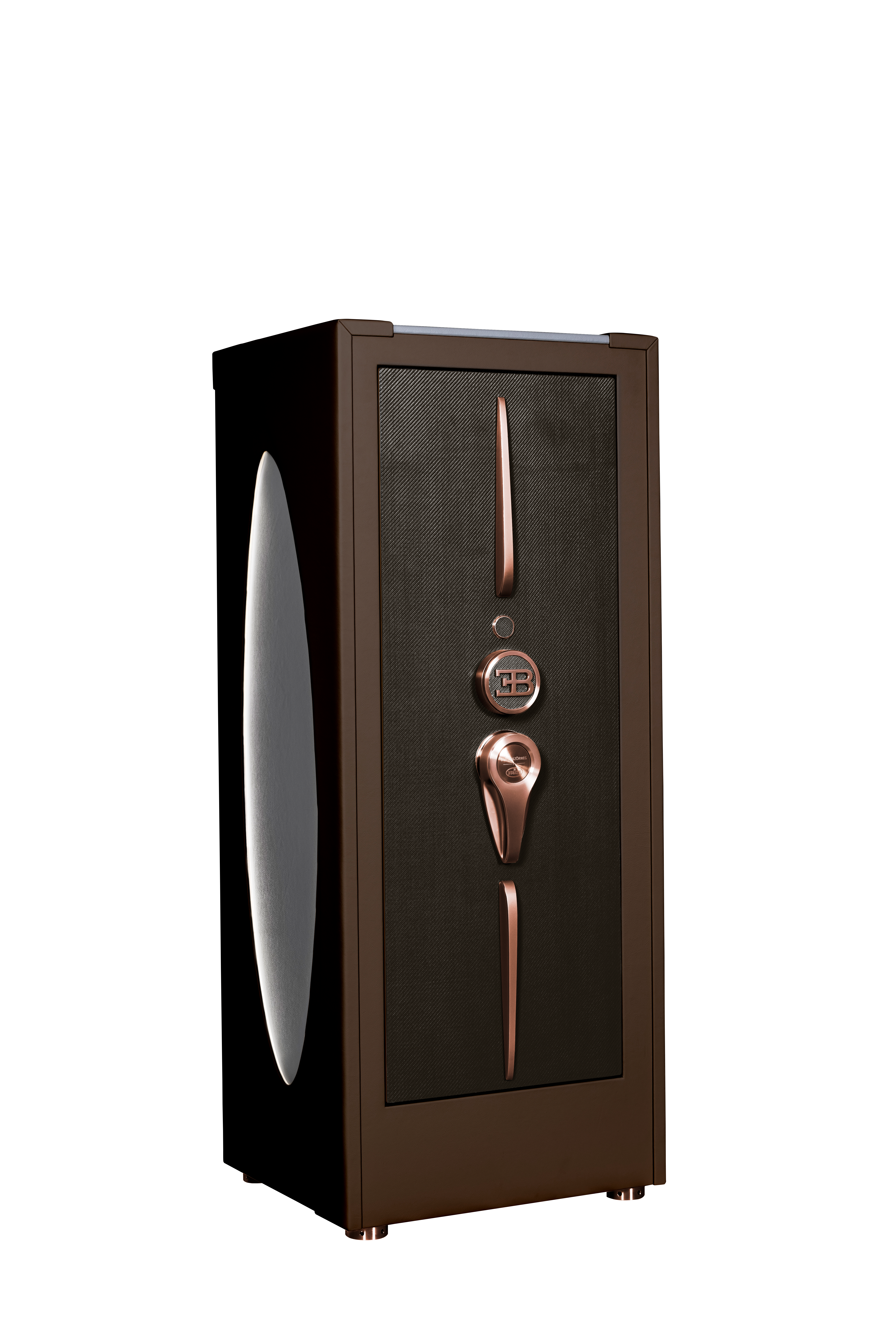 Le coffre-fort de haute sécurité Hyper Dark de Buben & Zorweg - en cuir Mocca Brown et Powder Grey avec des finitions mates Copper, inspiré par le savoir-faire luxueux de Bugatti. — BUBEN&ZORWEG