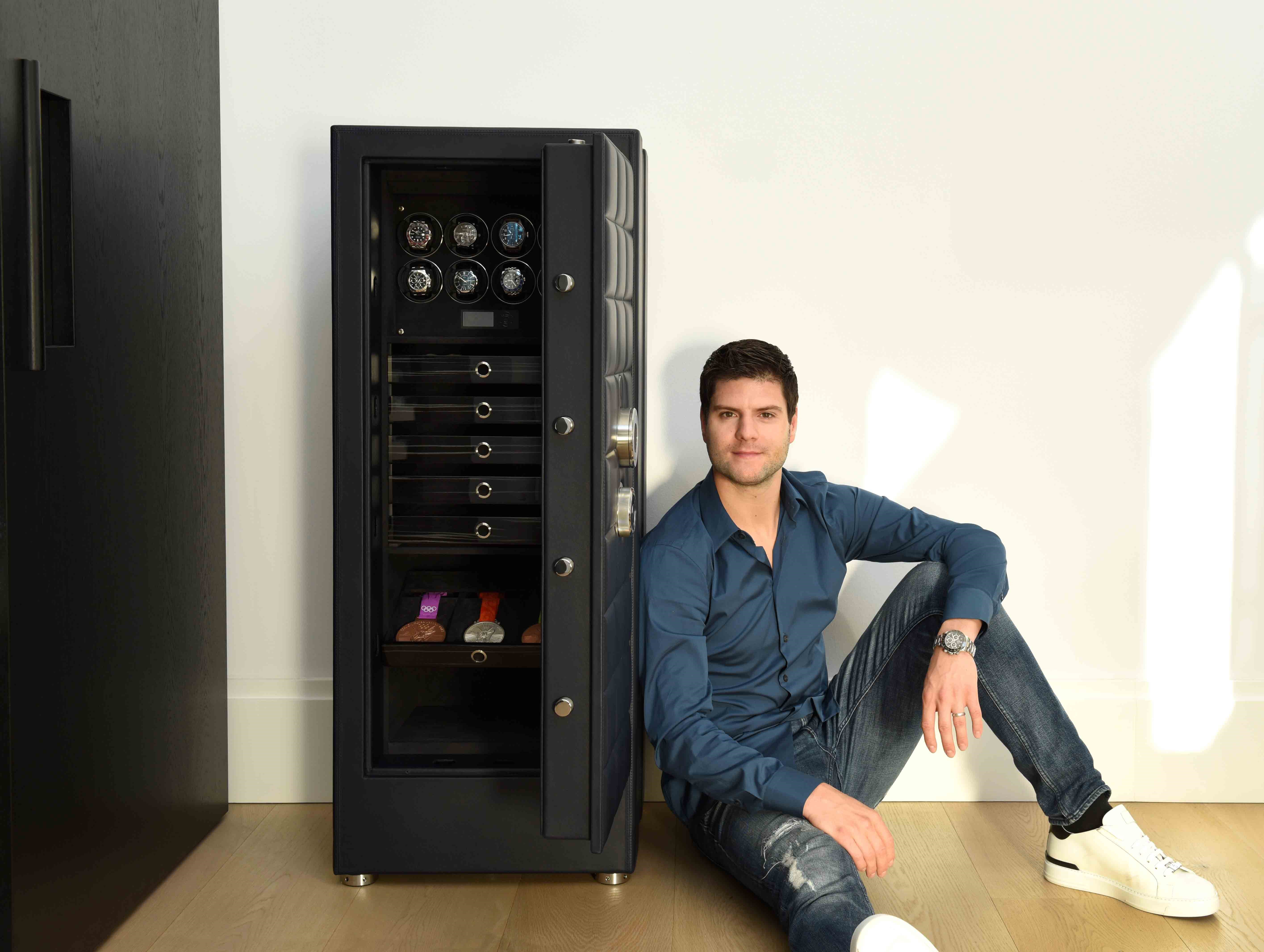 Dima Ovtcharov Next to His Open ORION XL Safe with Custom Medal Drawers — BUBEN&ZORWEG