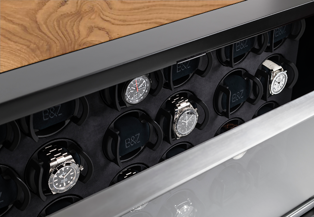 Close-up of 24 watch winders inside NEO — BUBEN&ZORWEG