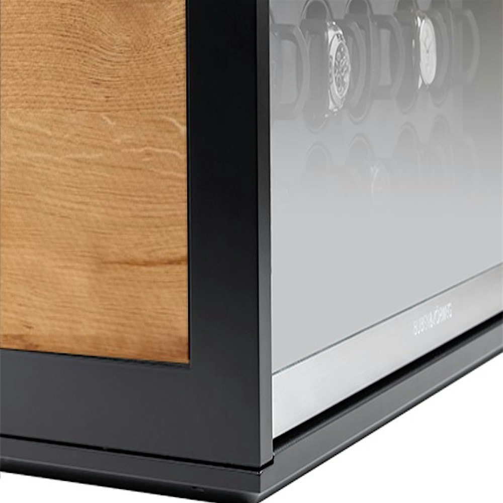 Side view of the NEO with 24 watch winders and Wild Oak panel — BUBEN&ZORWEG
