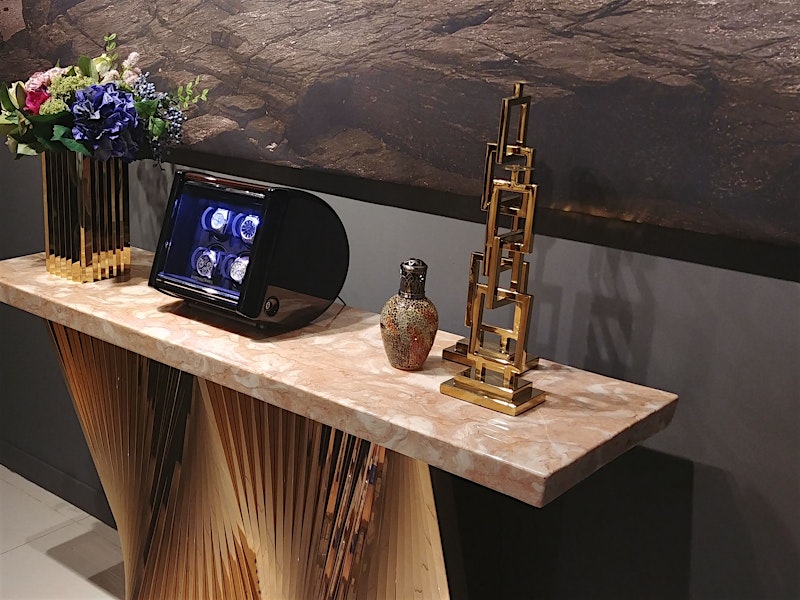 Watch winder on decorative marble console table — BUBEN&ZORWEG
