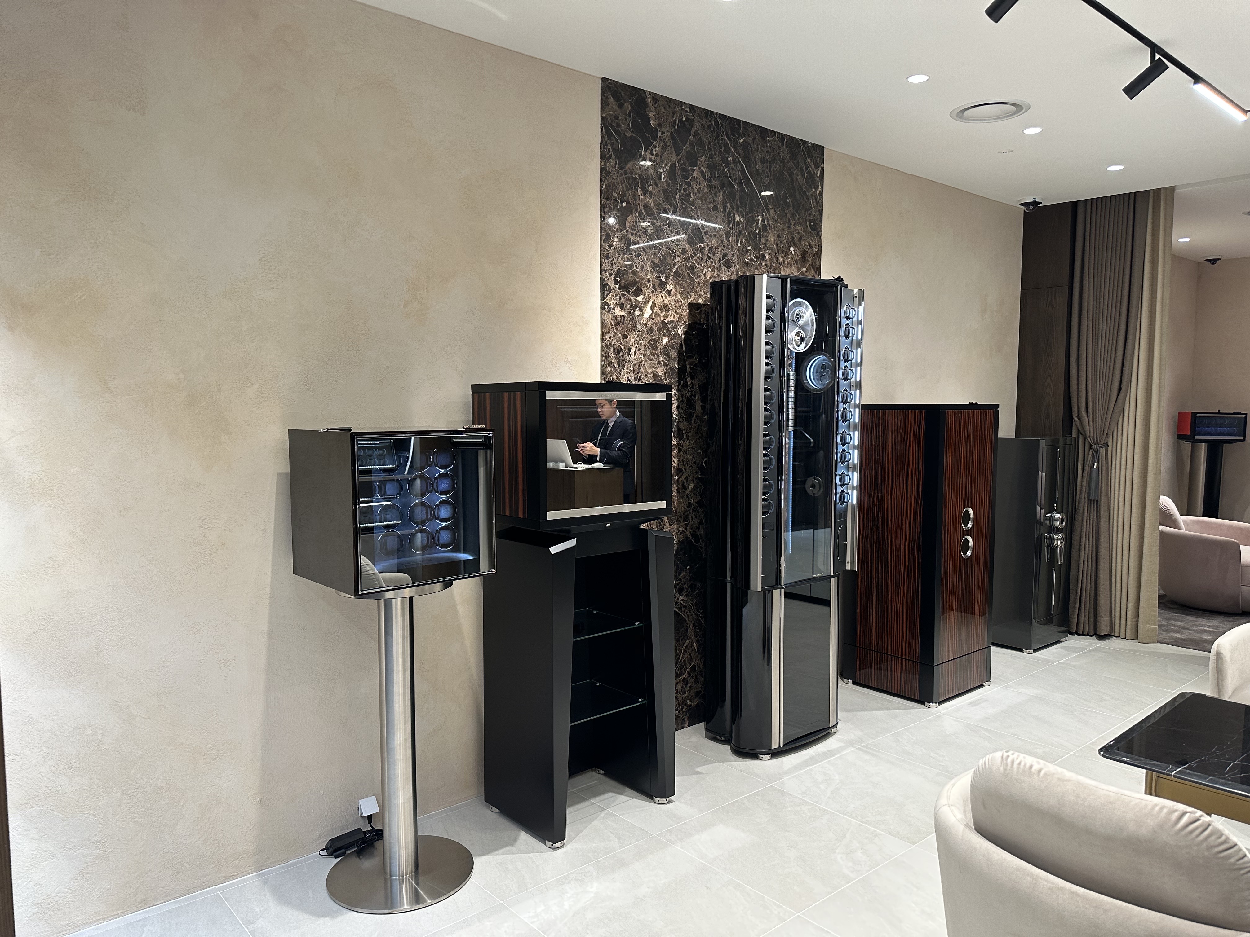 Luxury safes and watch winders displayed in boutique interior — BUBEN&ZORWEG