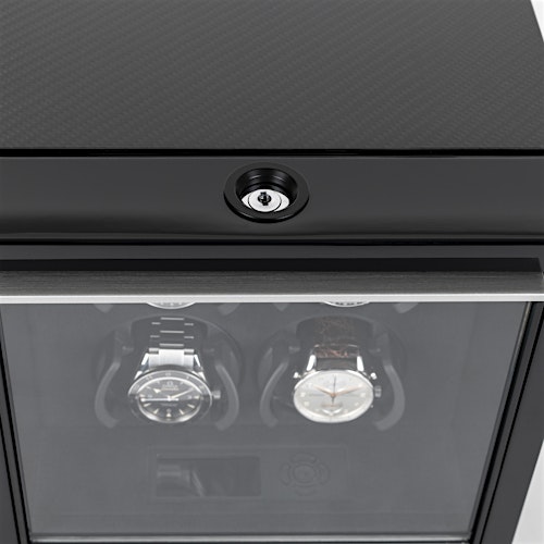 NEO Watch Winder – Vista superior con cierre en acabado carbono — BUBEN&ZORWEG