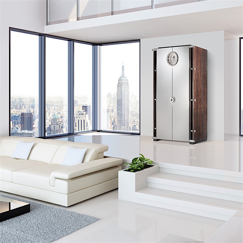 Moderne Eleganz: Die SOLITAIRE B&Z Mondphasenuhr in einem luxuriösen Wohnzimmer — BUBEN&ZORWEG