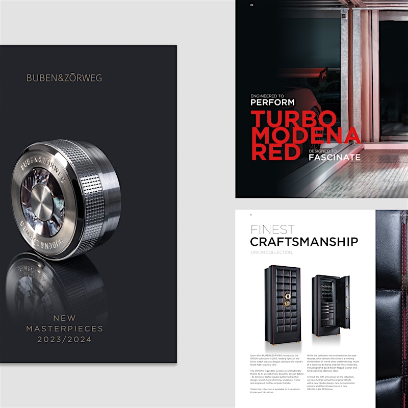 BUBEN&ZORWEG New Masterpieces Catalog Cover and Pages Featuring Turbo Modena Red and Orion Collection — BUBEN&ZORWEG