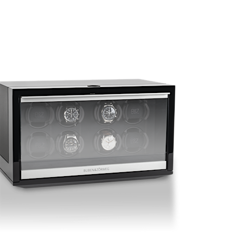 NEO 8 Watch Winder en acabado oscuro, vista cerrada en ángulo — BUBEN&ZORWEG
