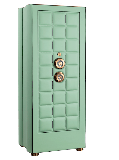 BUBEN&ZORWEG ORION high-security safe in mint green with quilted inner door panel and gold advanced locking mechanism. — BUBEN&ZORWEG