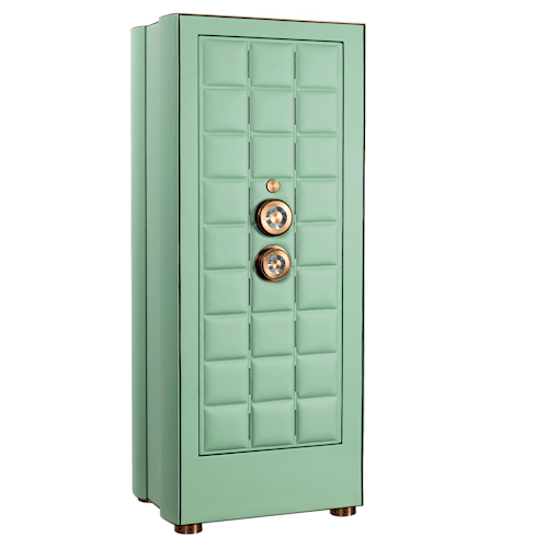 BUBEN&ZORWEG ORION high-security safe in mint green with quilted inner door panel and gold advanced locking mechanism. — BUBEN&ZORWEG