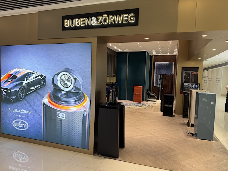 Entrance to BUBEN&ZORWEG Boutique with Bugatti Collaboration Display — BUBEN&ZORWEG