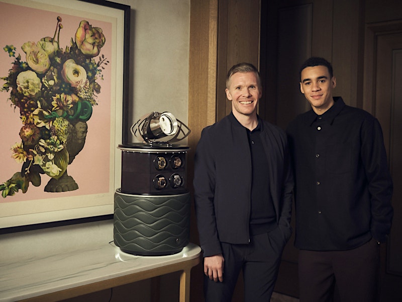 Jamal Musiala and Florian vom Bruch, CEO of BUBEN&ZORWEG, at the exclusive photo shoot — BUBEN&ZORWEG
