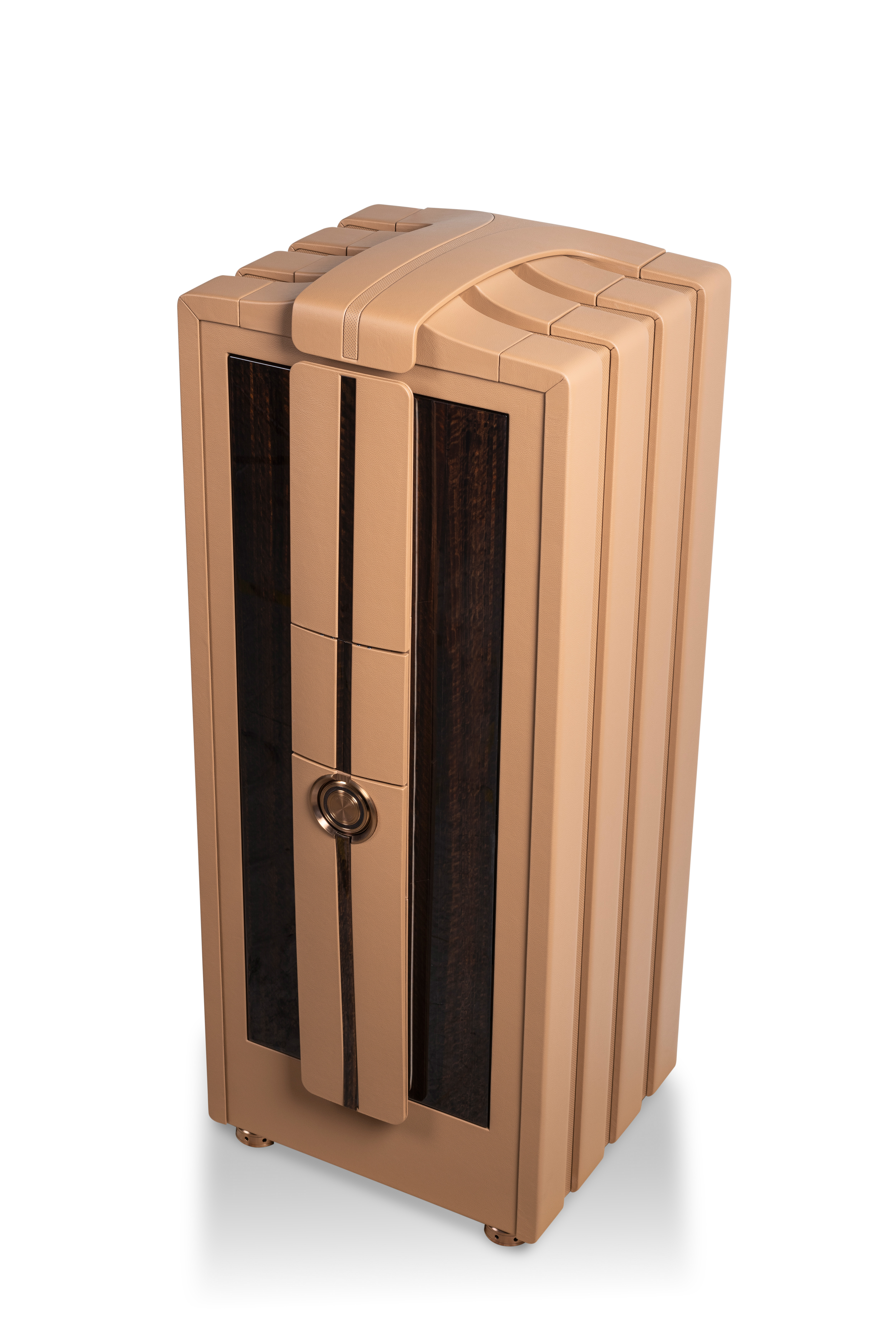 SPECTRON – handcrafted statement safe in Sahara Brown with eucalyptus wood inlays — BUBEN&ZORWEG