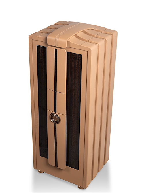 SPECTRON – handcrafted statement safe in Sahara Brown with eucalyptus wood inlays — BUBEN&ZORWEG
