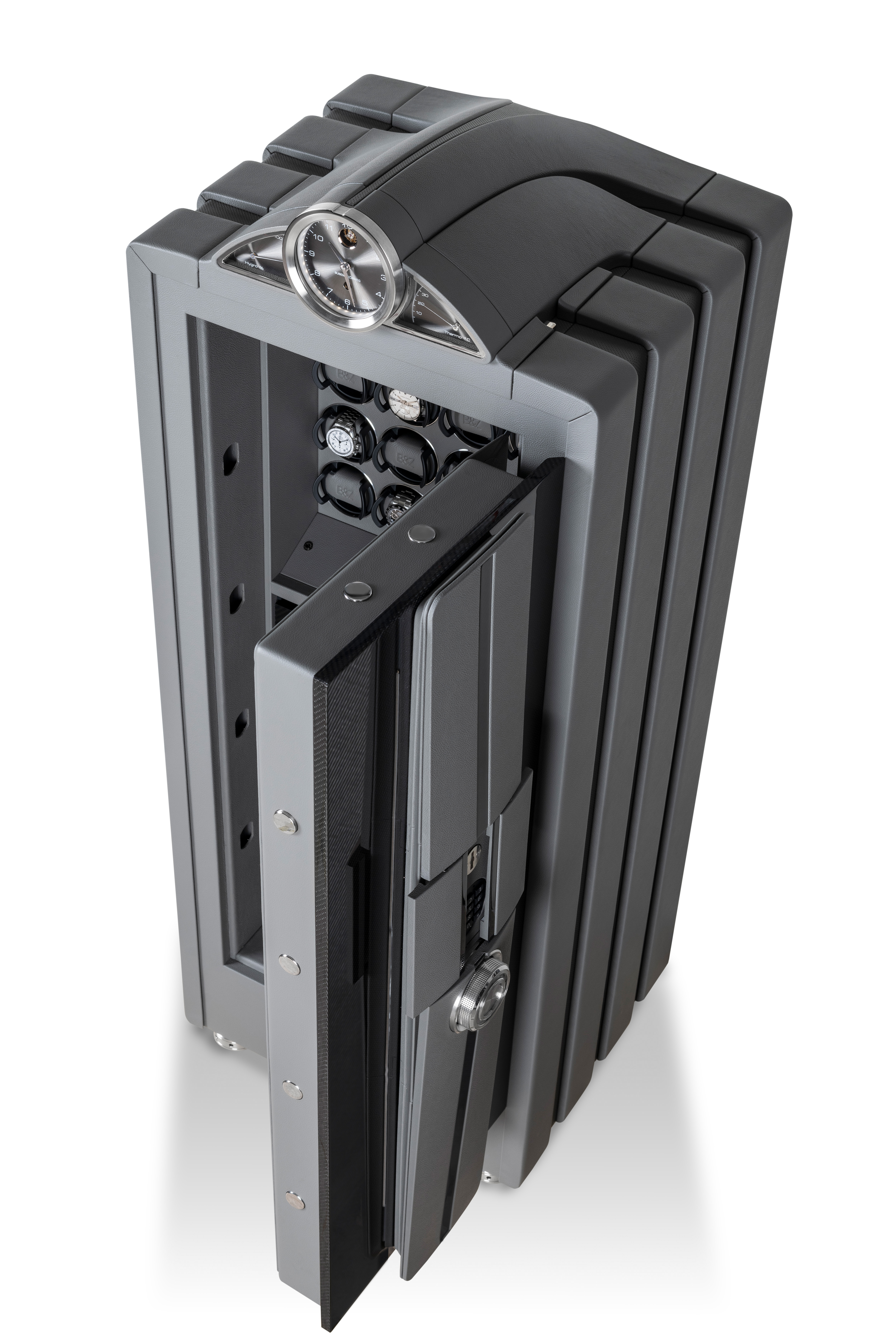 SPECTRON – high-security safe in two-tone grey with integrated watch winders and tourbillon clock — BUBEN&ZORWEG