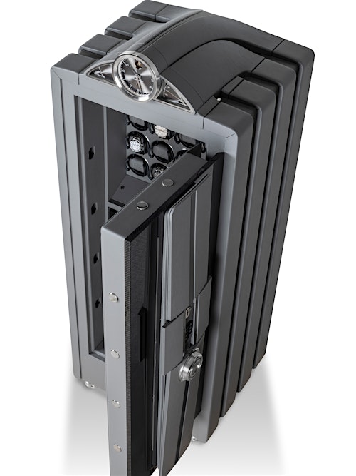 SPECTRON – high-security safe in two-tone grey with integrated watch winders and tourbillon clock — BUBEN&ZORWEG
