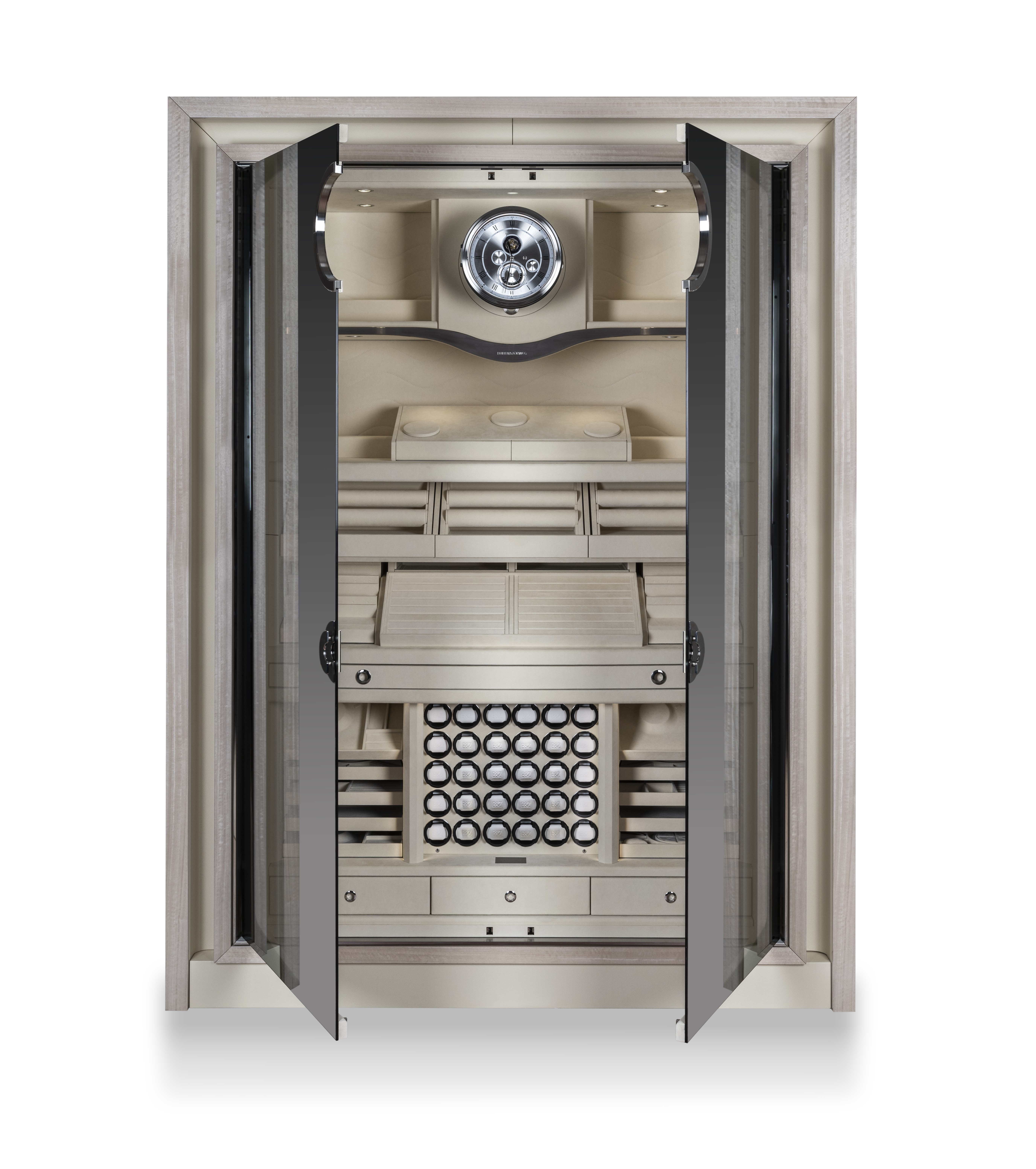 Vue avant d'un coffre-fort haute sécurité avec portes entrouvertes — BUBEN&ZORWEG