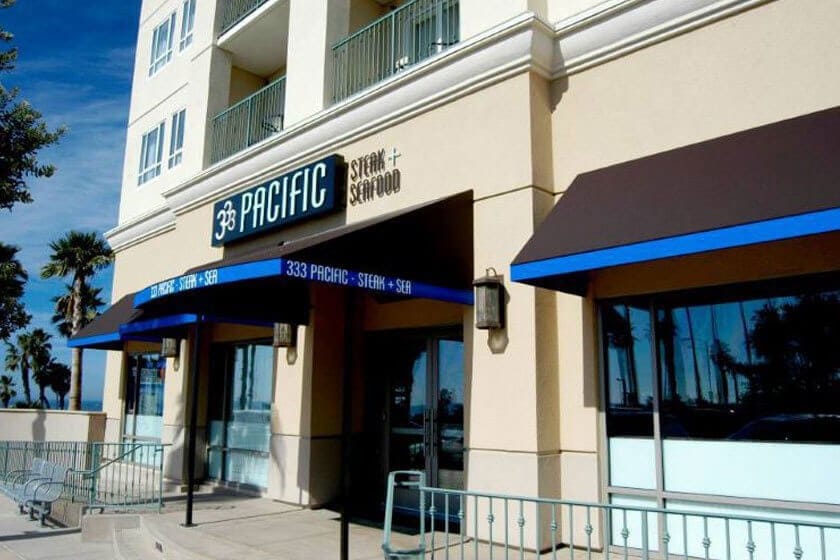 Restaurant with blue awning