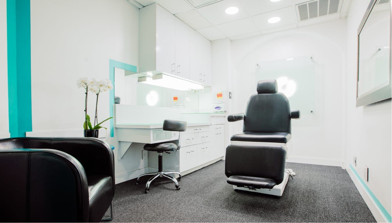 Dr. Moradi's black patient chair