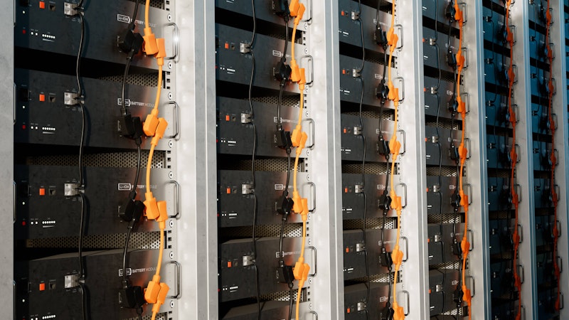 Close shot of battery storage cabinets.