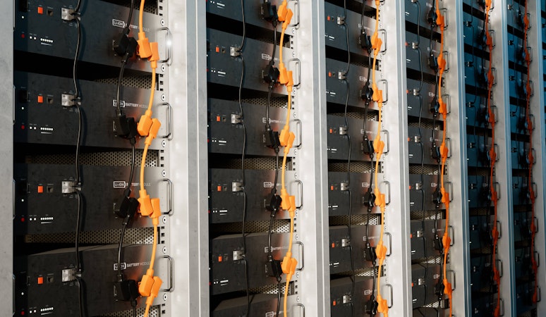 Close shot of battery storage cabinets.