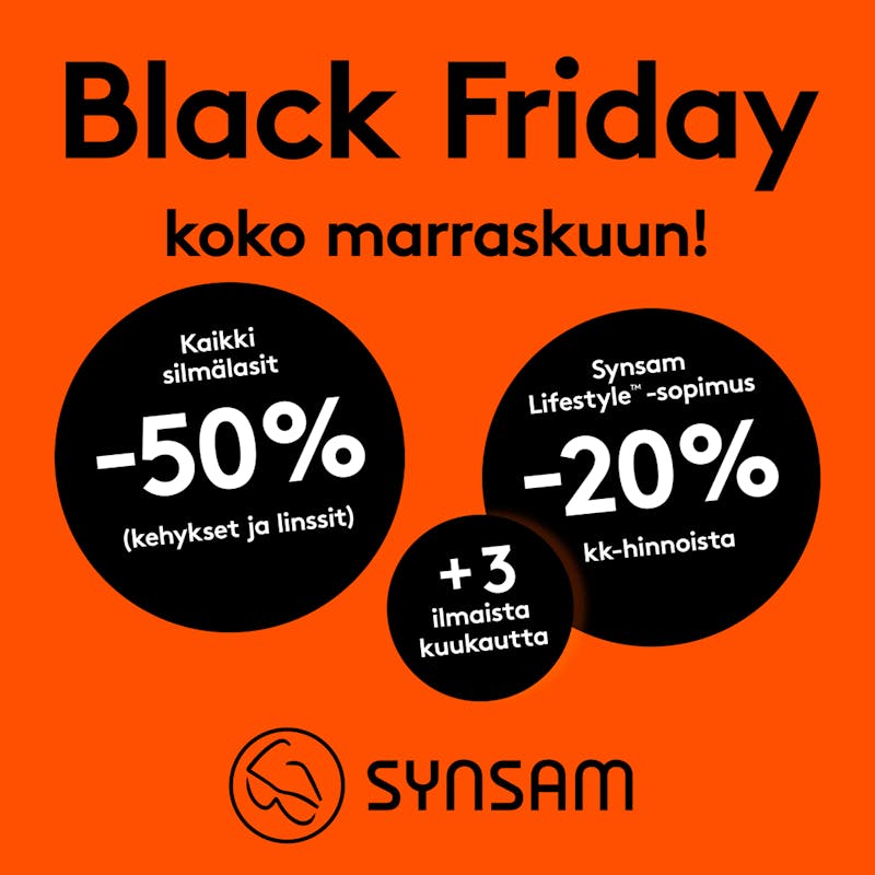 Kaikki silmälasit -50 % JA Synsam Lifestyle -sopimus -20 % + 3 ilmaista kuukautta